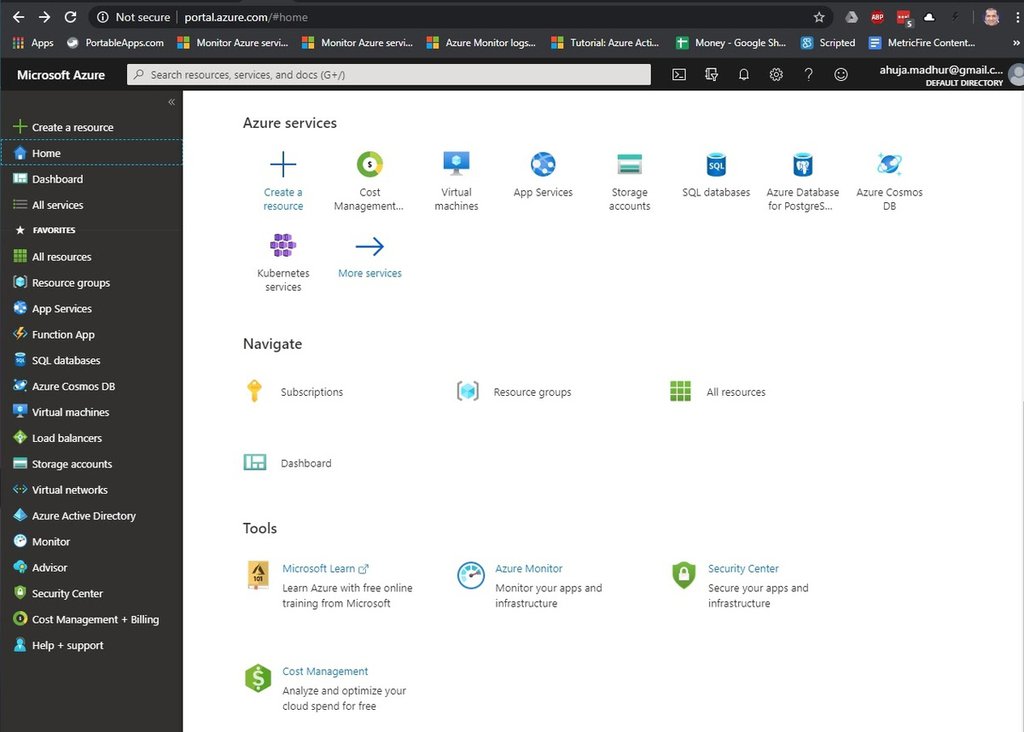 Azure Home screen
